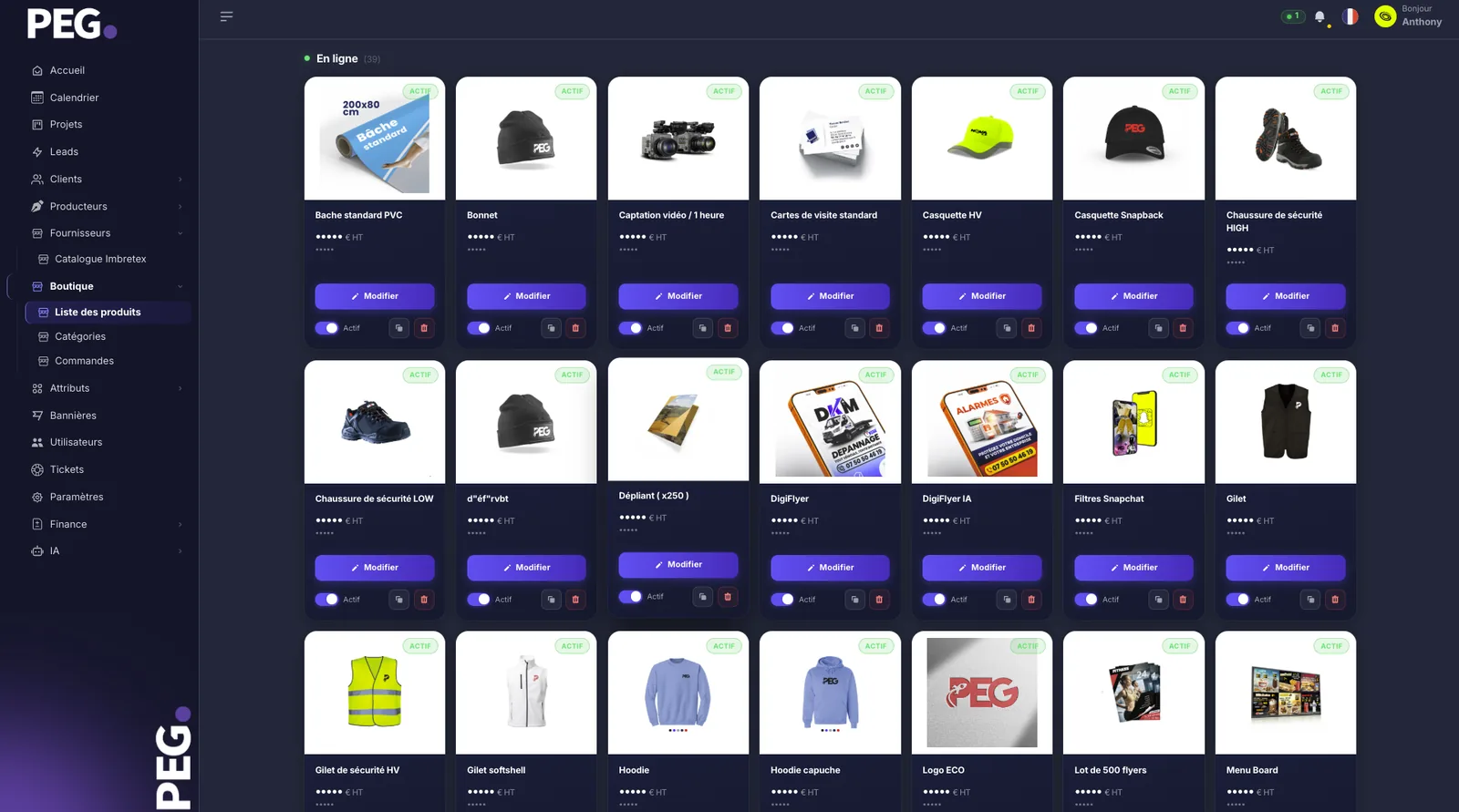 Tableau de bord client MyPEG